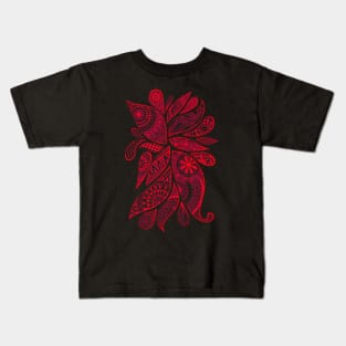 Abstract Zentangle Swirls Design (red on black) Kids T-Shirt